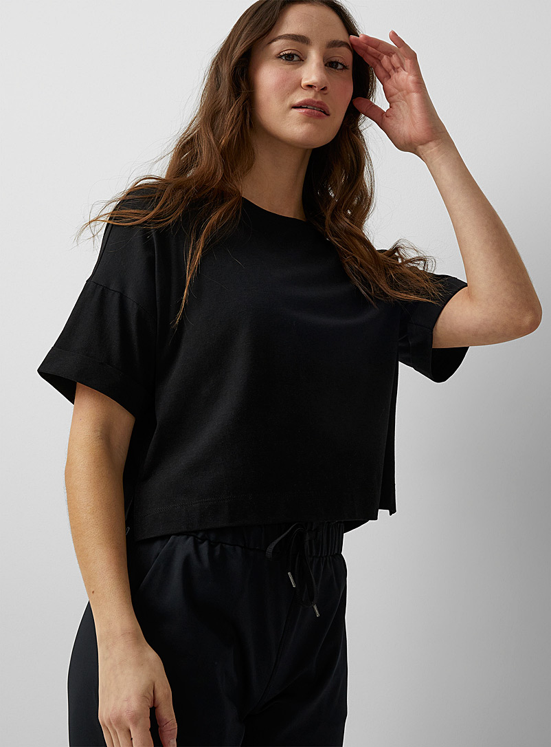 I.FIV5 Black Boxy cuffed-sleeve t-shirt for women