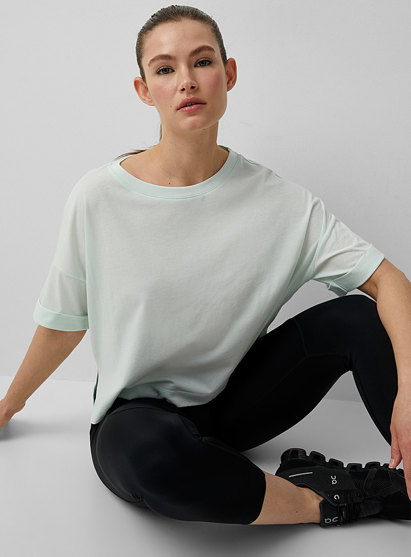 I.FIV5: Le t-shirt carré manches roulées Sarcelle-turquoise-aqua pour femme