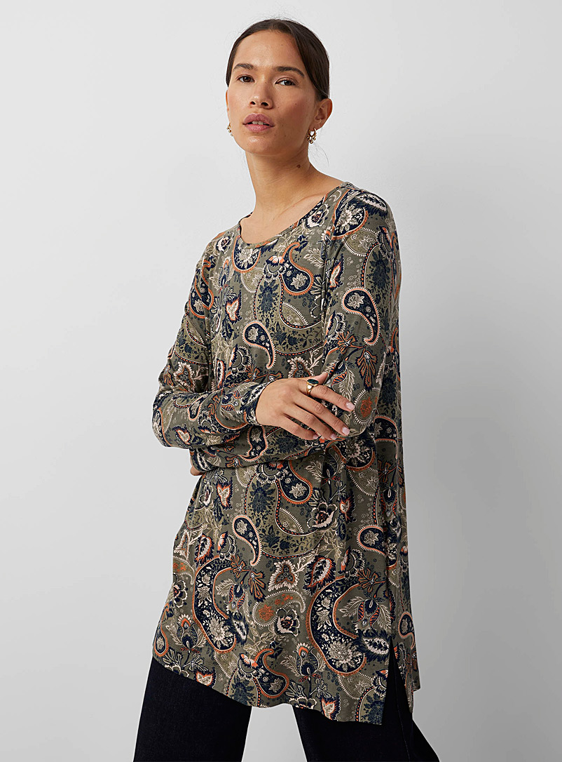 Contemporaine Khaki Printed eco-friendly viscose tunic for women