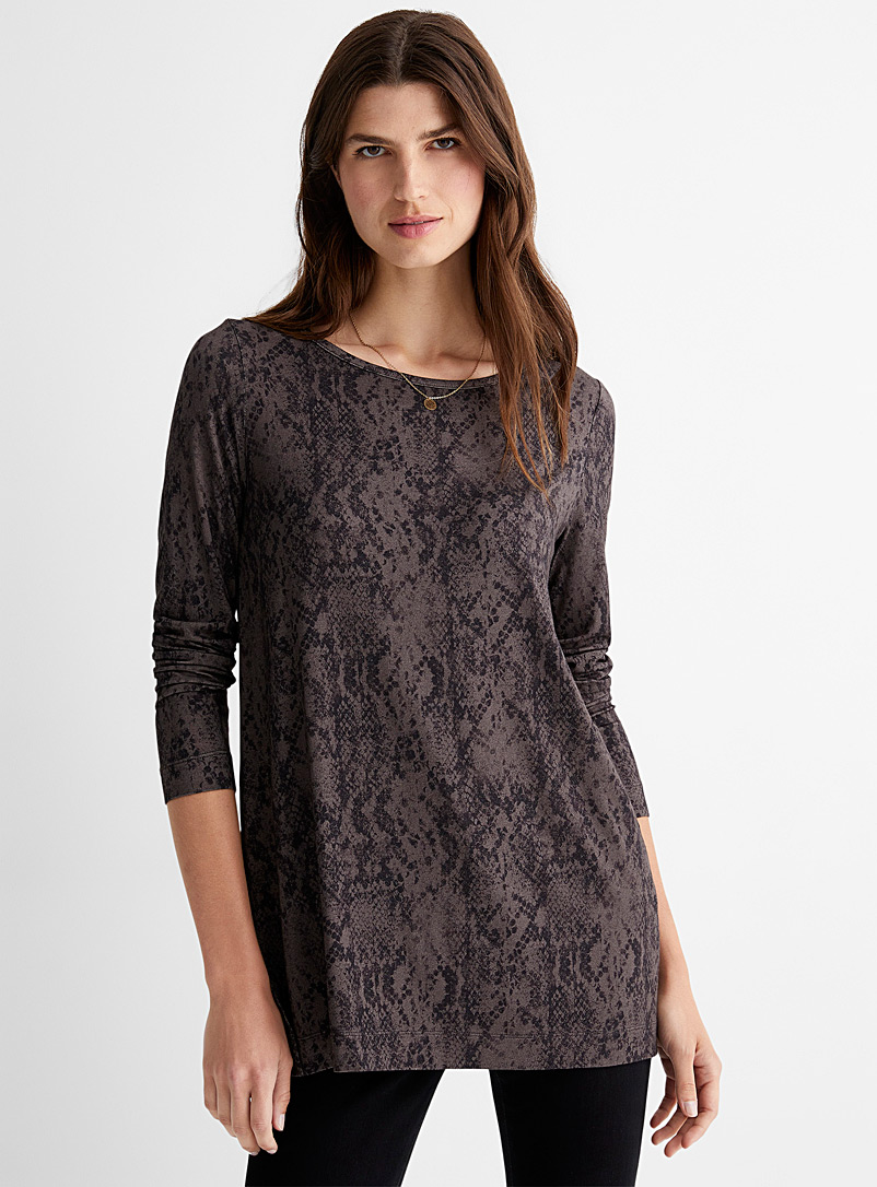 Contemporaine Gray patterned Printed eco-friendly viscose tunic for women