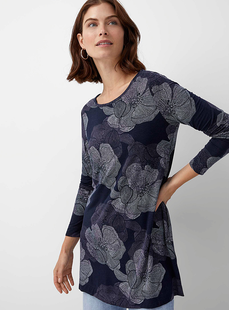 Contemporaine Patterned Blue Printed eco-friendly viscose tunic for women