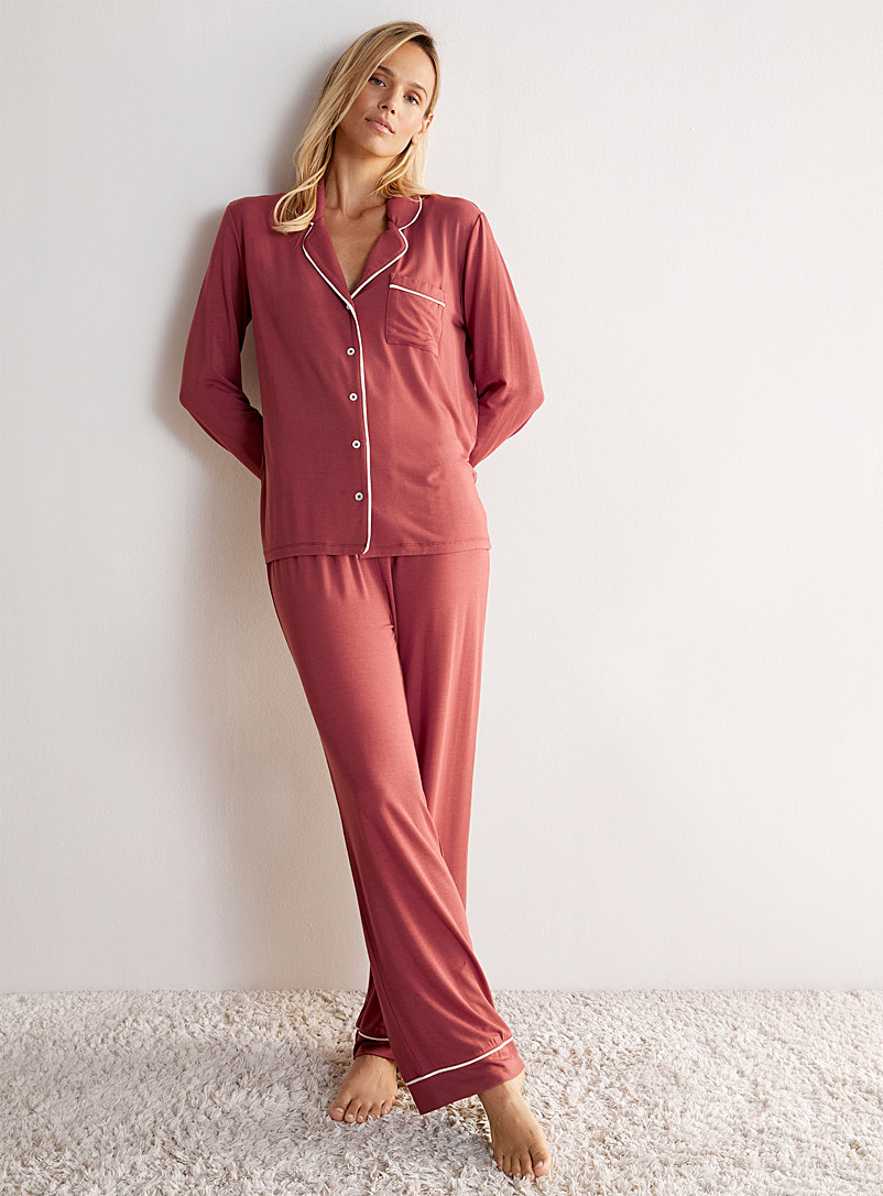 Miiyu Red Pattern trim pyjama set for women