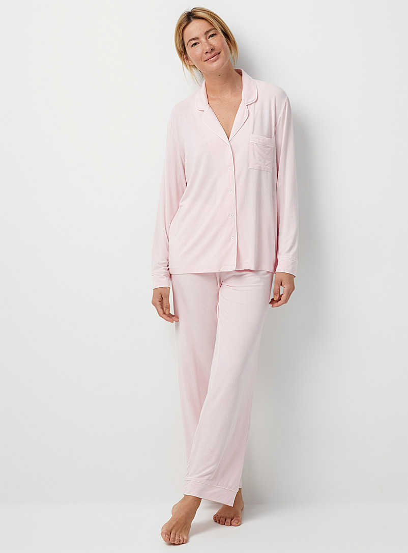 Miiyu Dusky Pink Pattern trim pyjama set for women