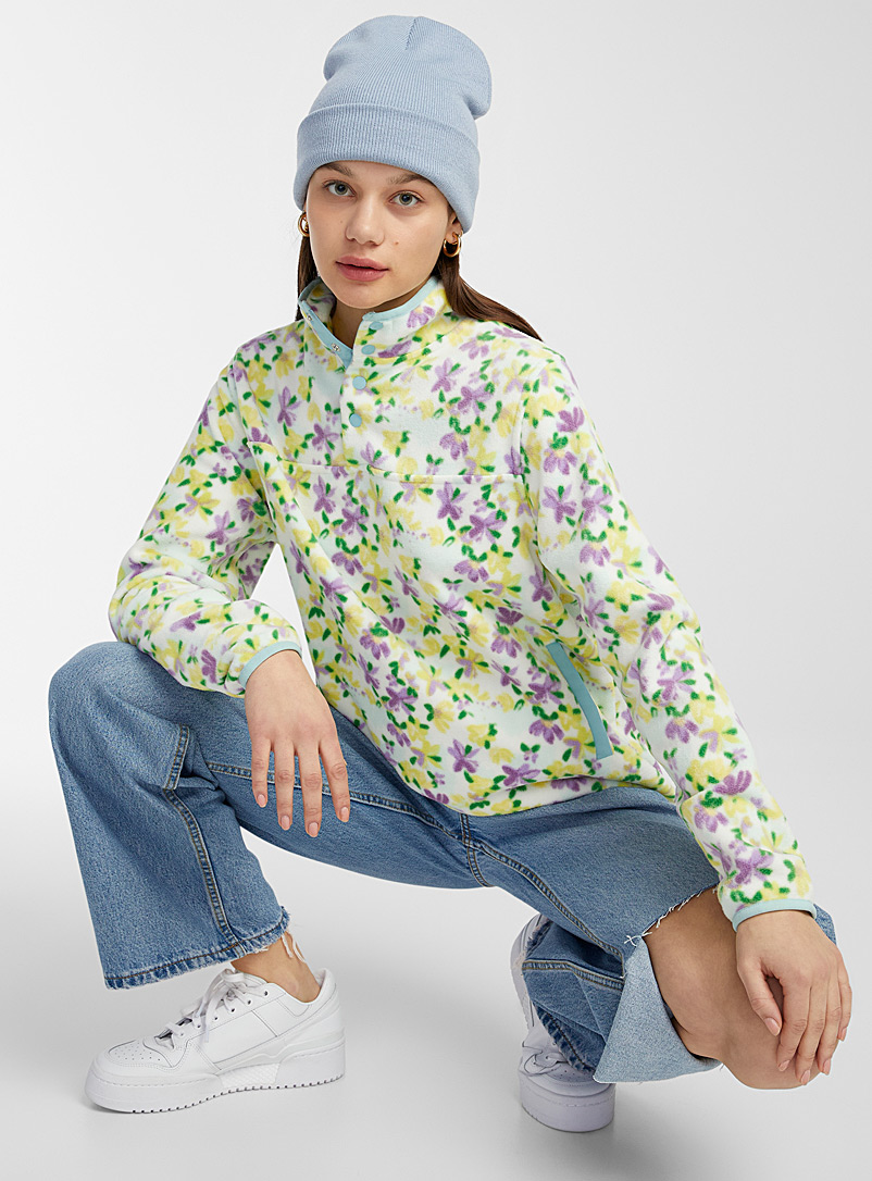 Twik Lilacs Colourful prints recycled polar fleece sweatshirt for women