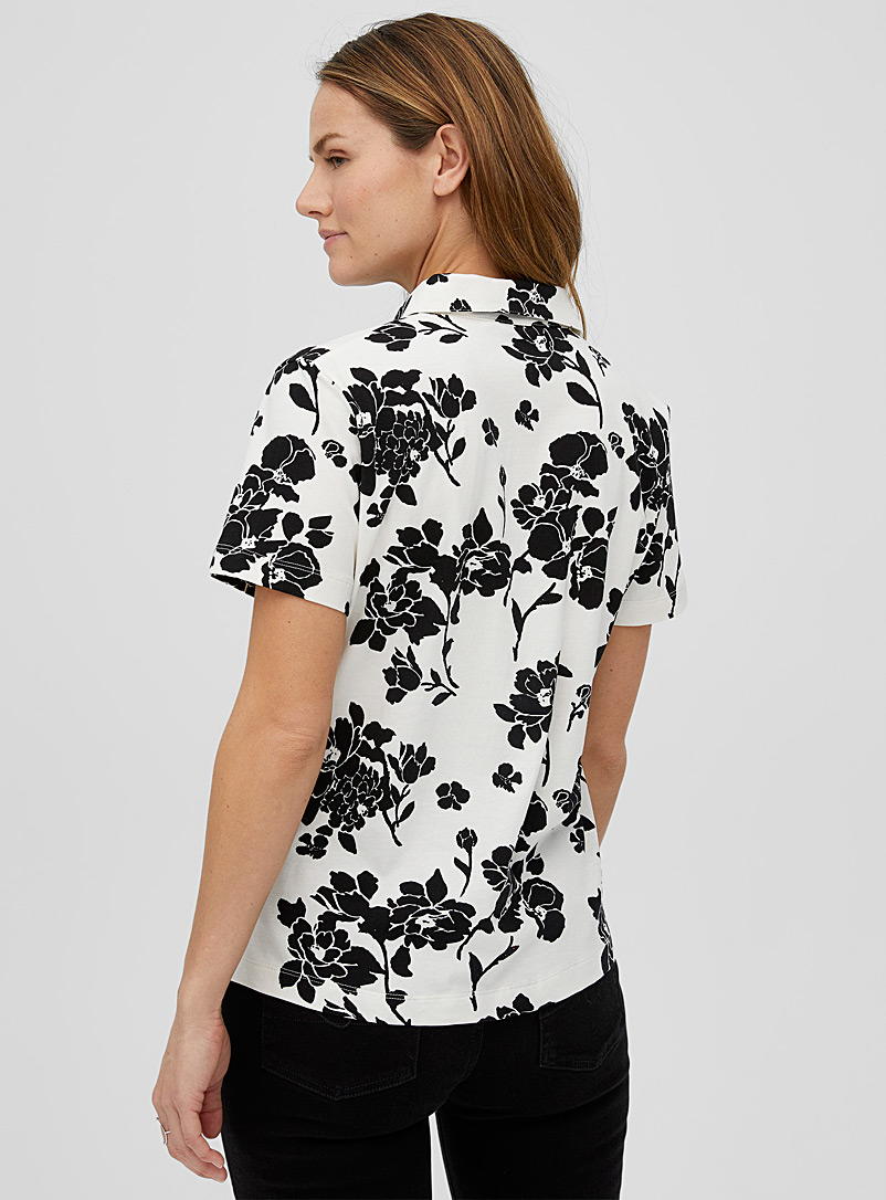 Contemporaine Black and White Floral jersey polo for women