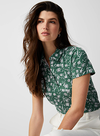 Contemporaine Bottle Green Floral jersey polo for women