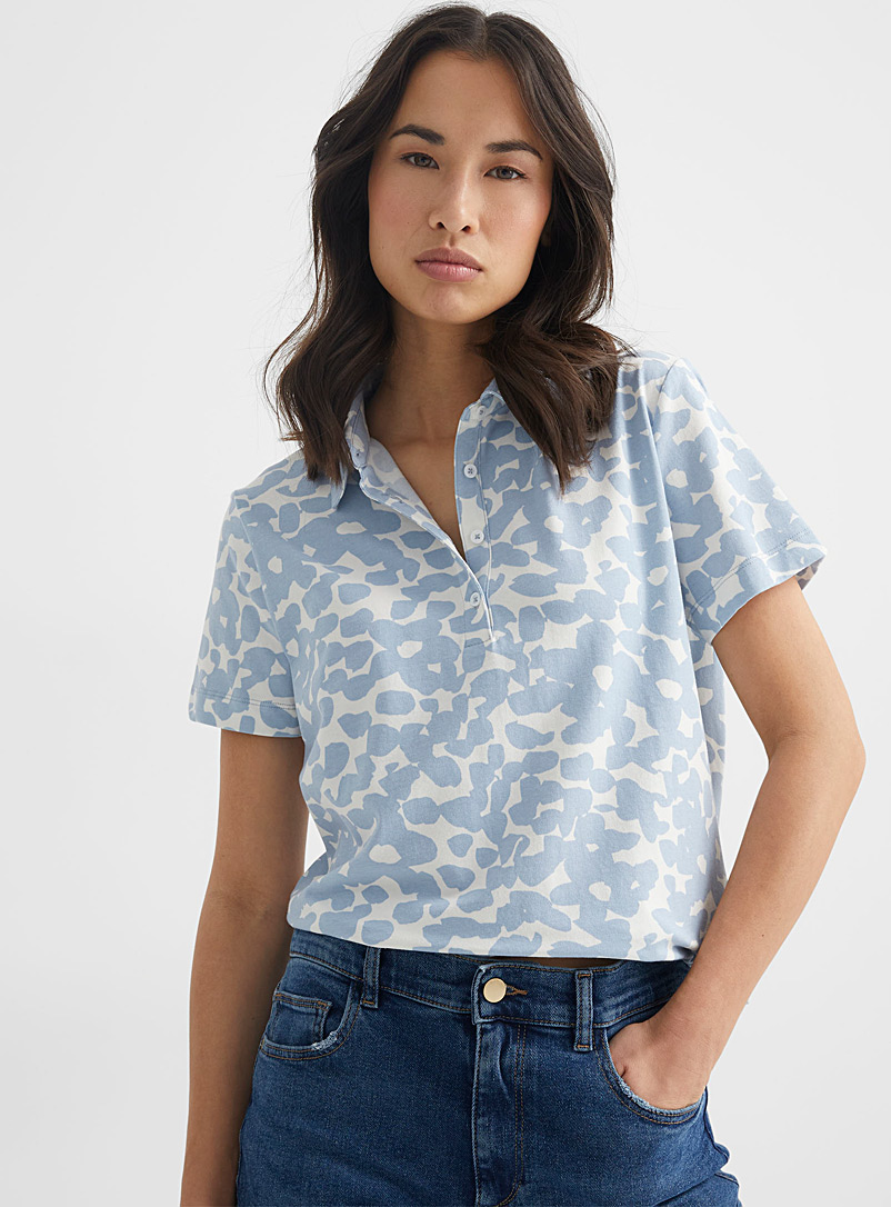 Contemporaine Patterned Blue Floral jersey polo for women