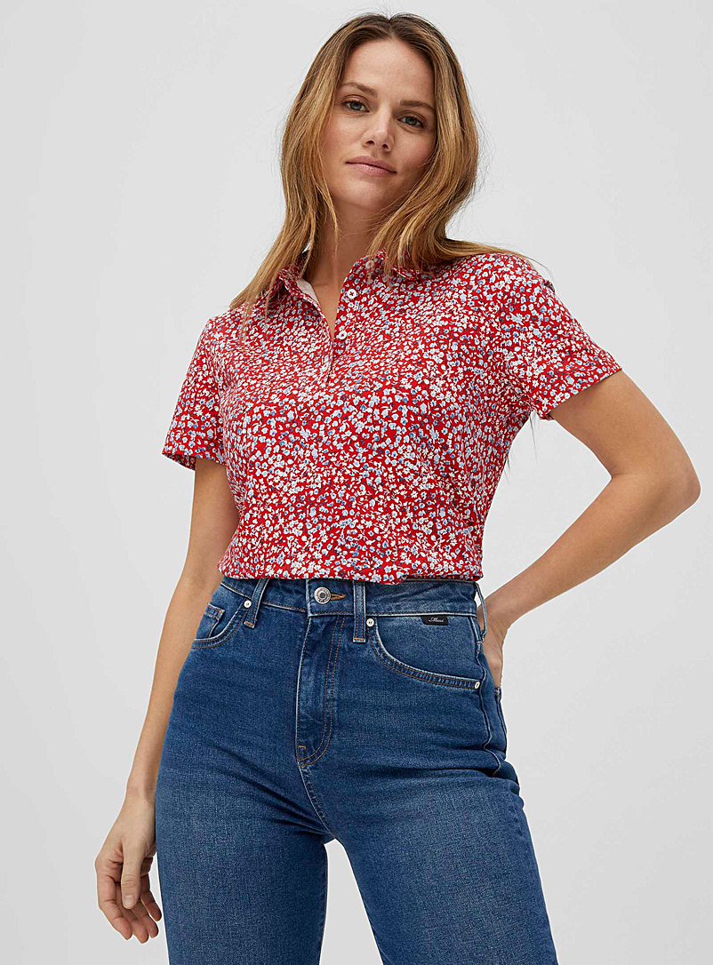 Contemporaine Patterned Red Floral jersey polo for women