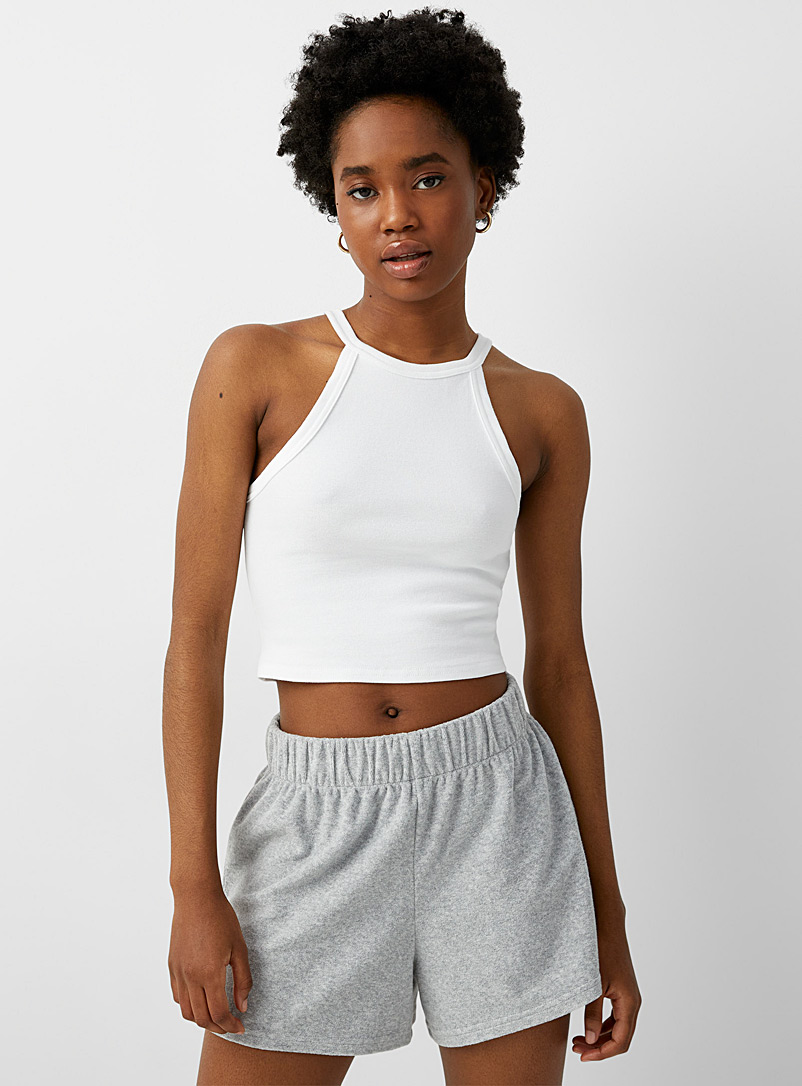 Twik White Cropped halter cami for women