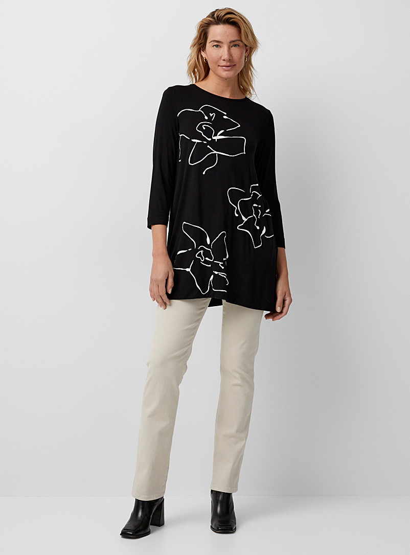Contemporaine Black Printed jersey 3/4-sleeve tunic for women