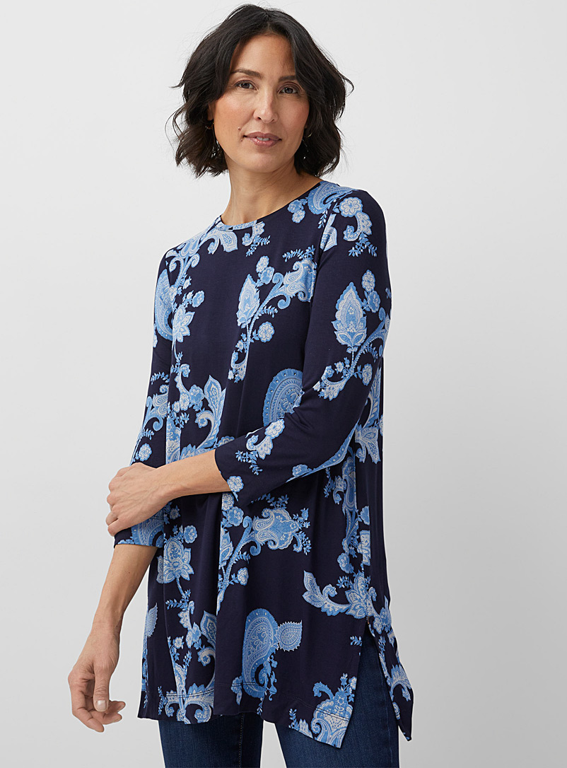 Contemporaine Marine Blue Printed jersey 3/4-sleeve tunic for women