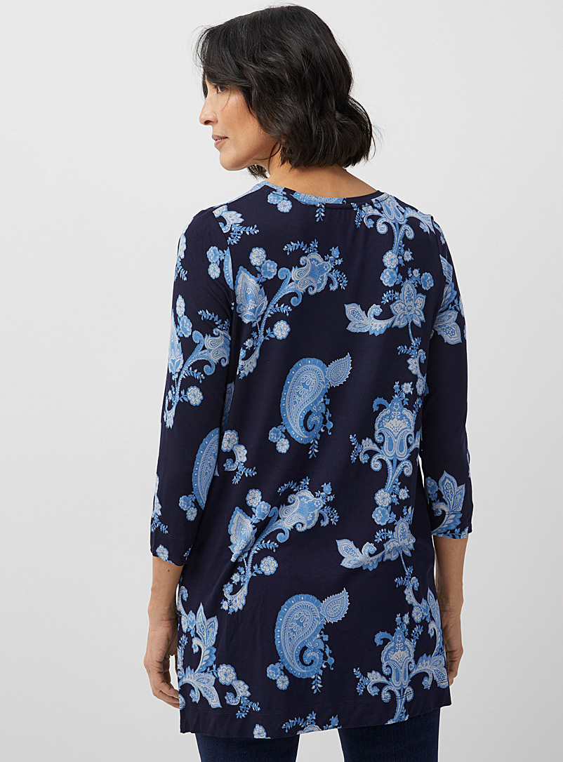 Contemporaine Marine Blue Printed jersey 3/4-sleeve tunic for women