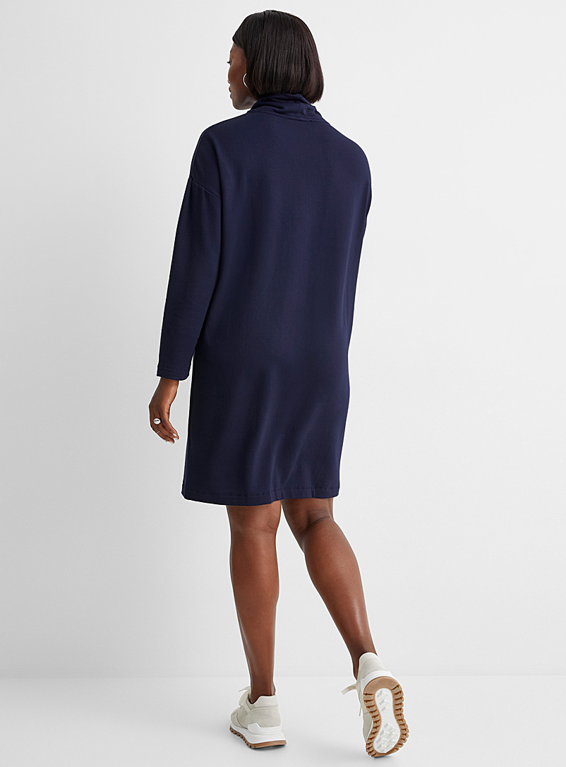 Contemporaine Marine Blue Loose fleece stand-up collar dress for women