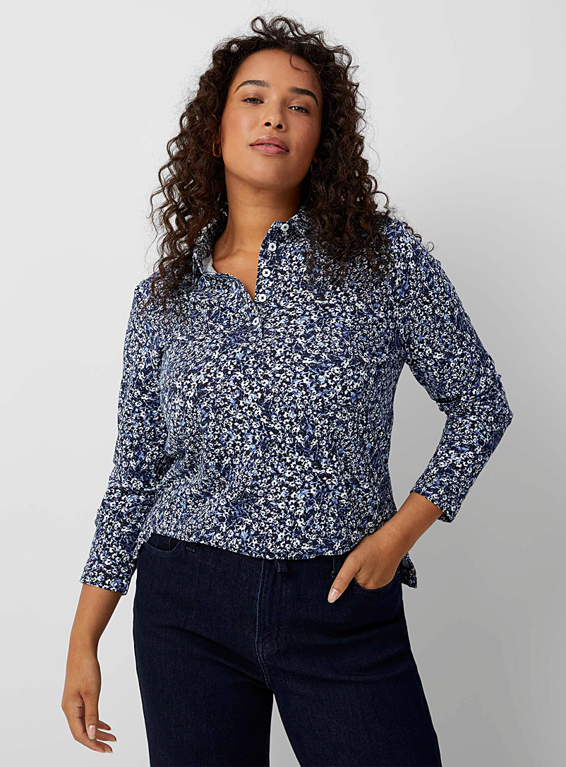 Contemporaine Blue Printed jersey long-sleeve polo for women