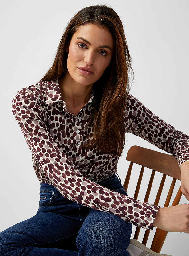 Contemporaine Patterned Crimson Printed jersey long-sleeve polo for women