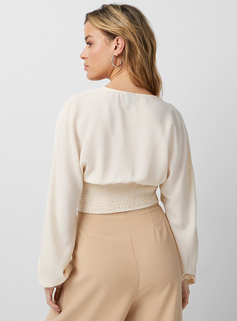 Icône Cream Beige Cropped lace-neck blouse for women