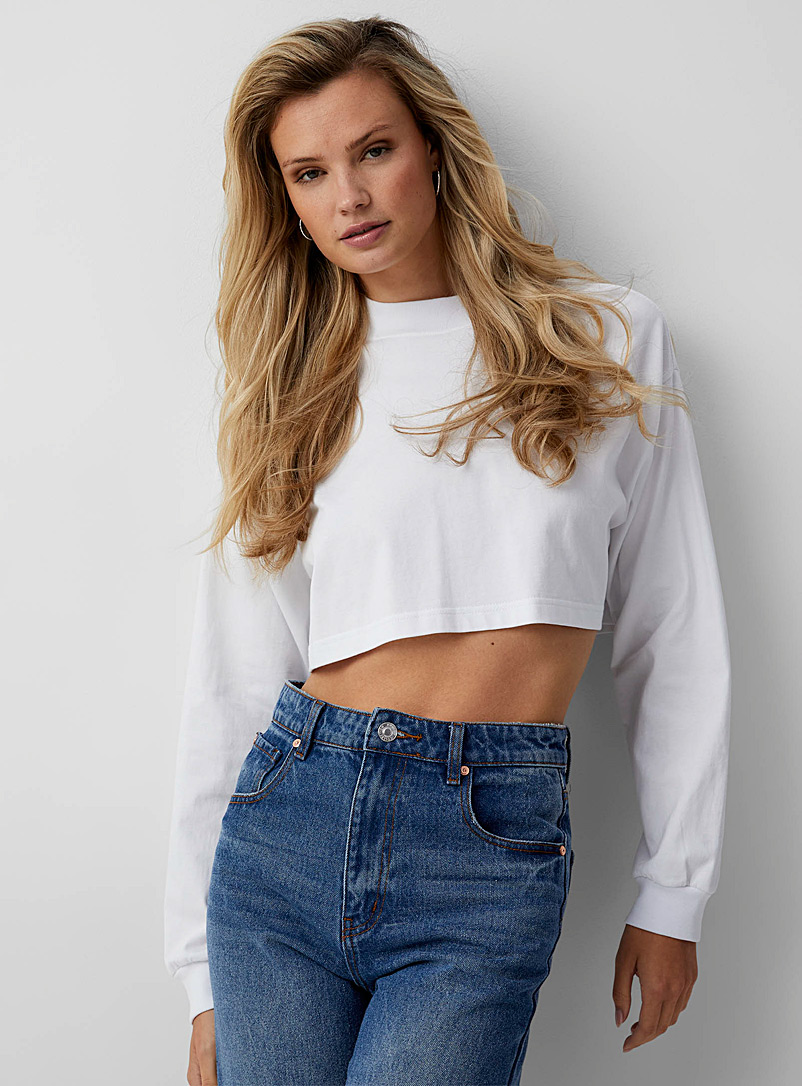 Icône White Long-sleeve cropped tee for women