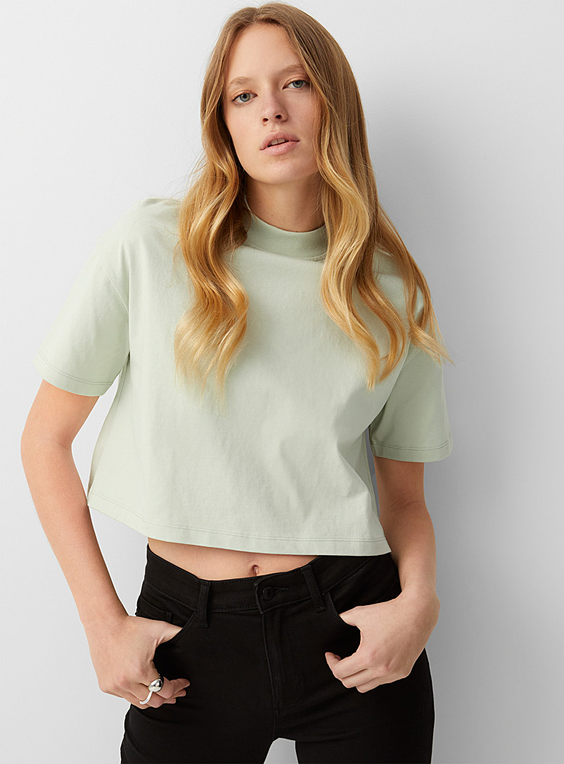 Icône: Le t-shirt court manches courtes Vert pâle-lime pour femme