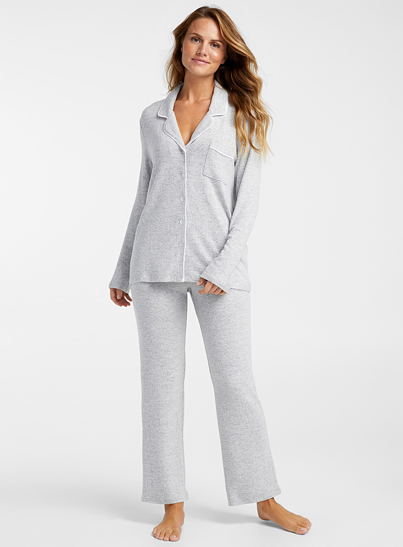 Miiyu Grey Ultra-soft trimmed pyjama set for women