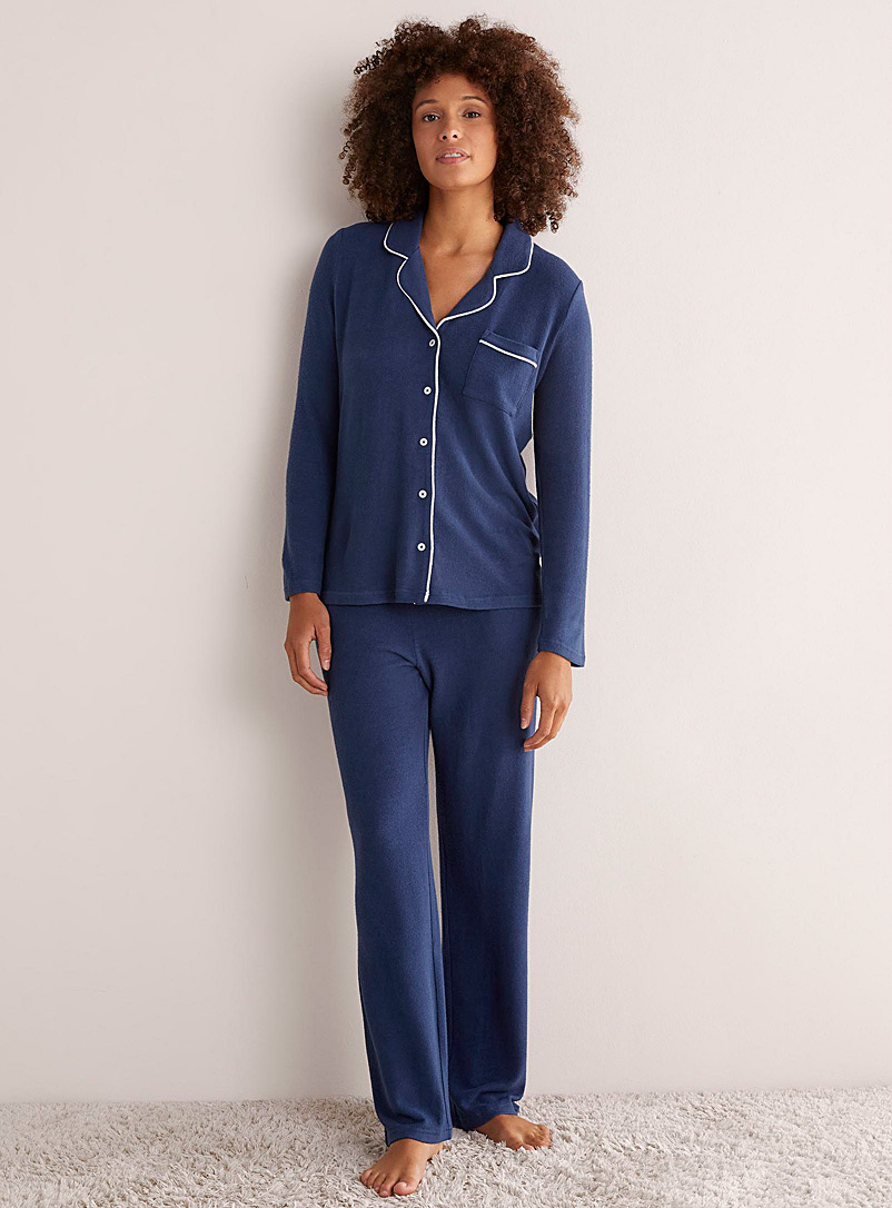Miiyu Marine Blue Ultra-soft trimmed pyjama set for women
