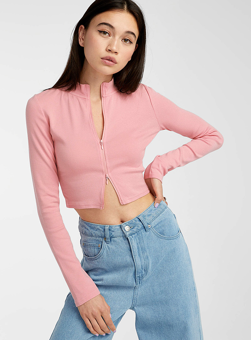Twik Pink Double-zip cropped jacket for women
