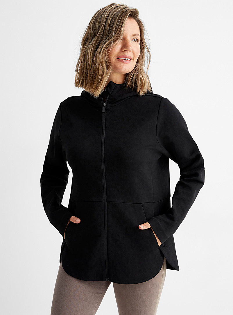Contemporaine Black Hooded zipper tunic sweatshirt for women