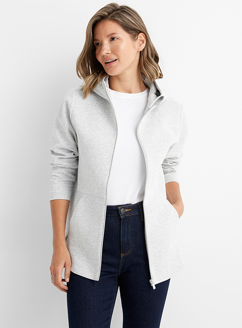 Contemporaine Grey Hooded zipper tunic sweatshirt for women