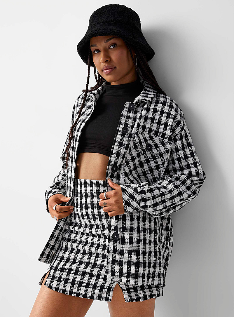 Twik Black and White Tweed check overshirt for women