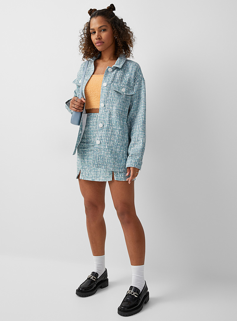 Twik Patterned Blue Tweed check overshirt for women
