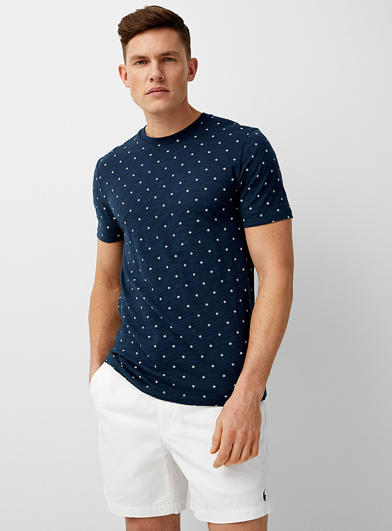 Le 31 Blue Mini-pattern T-shirt Made with Liberty Fabric for men
