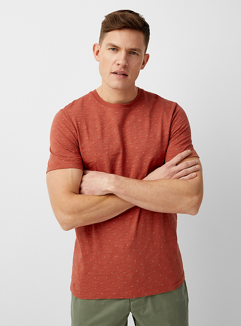 Le 31 Medium Orange Mini-pattern T-shirt Made with Liberty Fabric for men