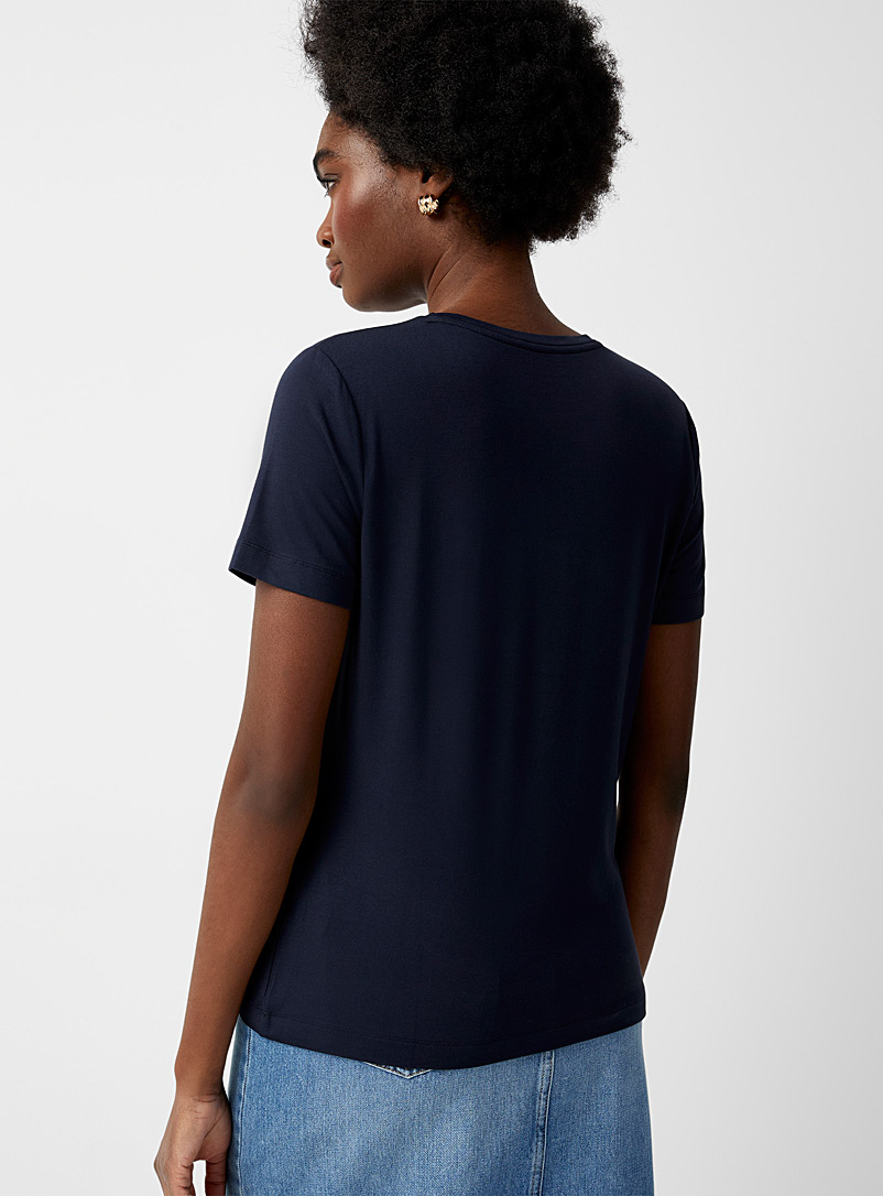 Contemporaine Navy/Midnight Blue Flowy crew-neck T-shirt for women