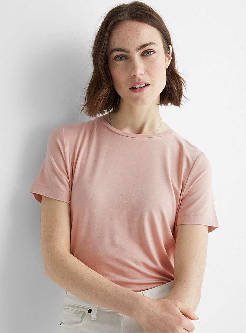 Contemporaine: Le t-shirt col rond riche jersey Vieux rose pour femme