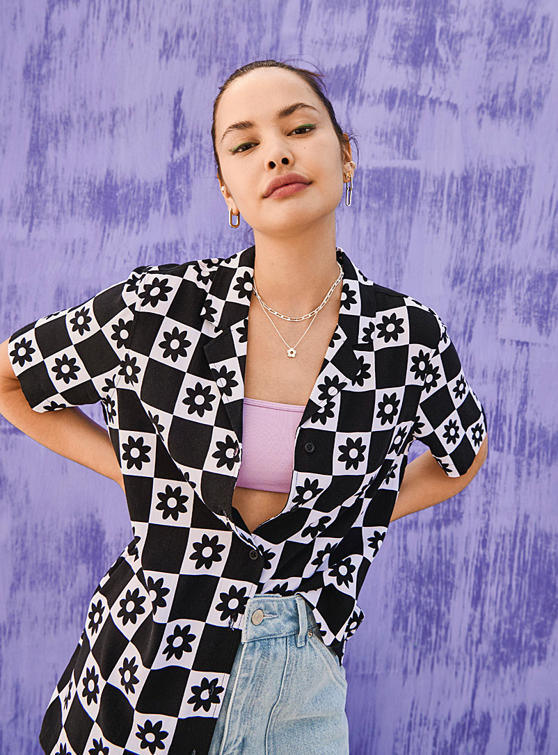 Twik Assorted Daisy checkerboard camp shirt for women
