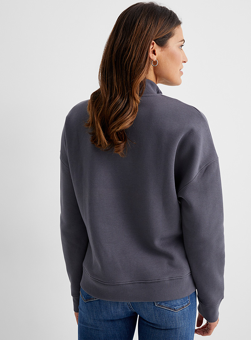 Contemporaine Charcoal Zip-collar fleece sweatshirt for women