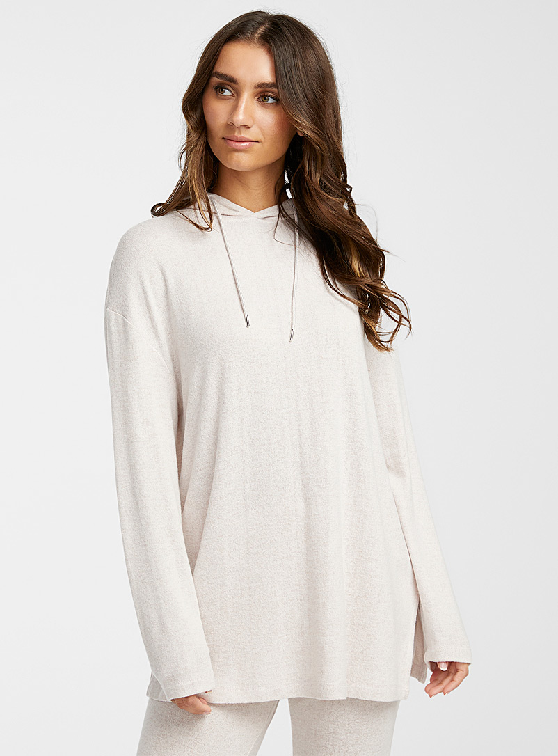 Miiyu Cream Beige Heather grey hooded sweater for women
