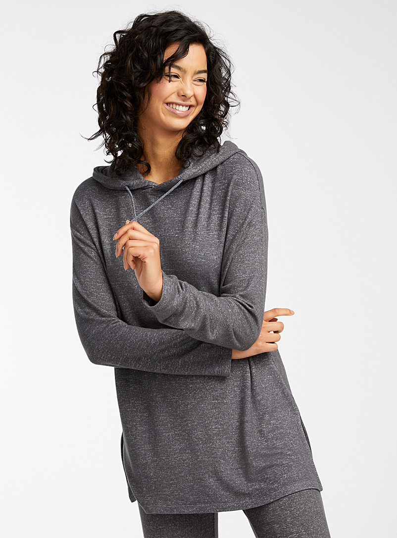 Miiyu Charcoal Heather grey hooded sweater for women