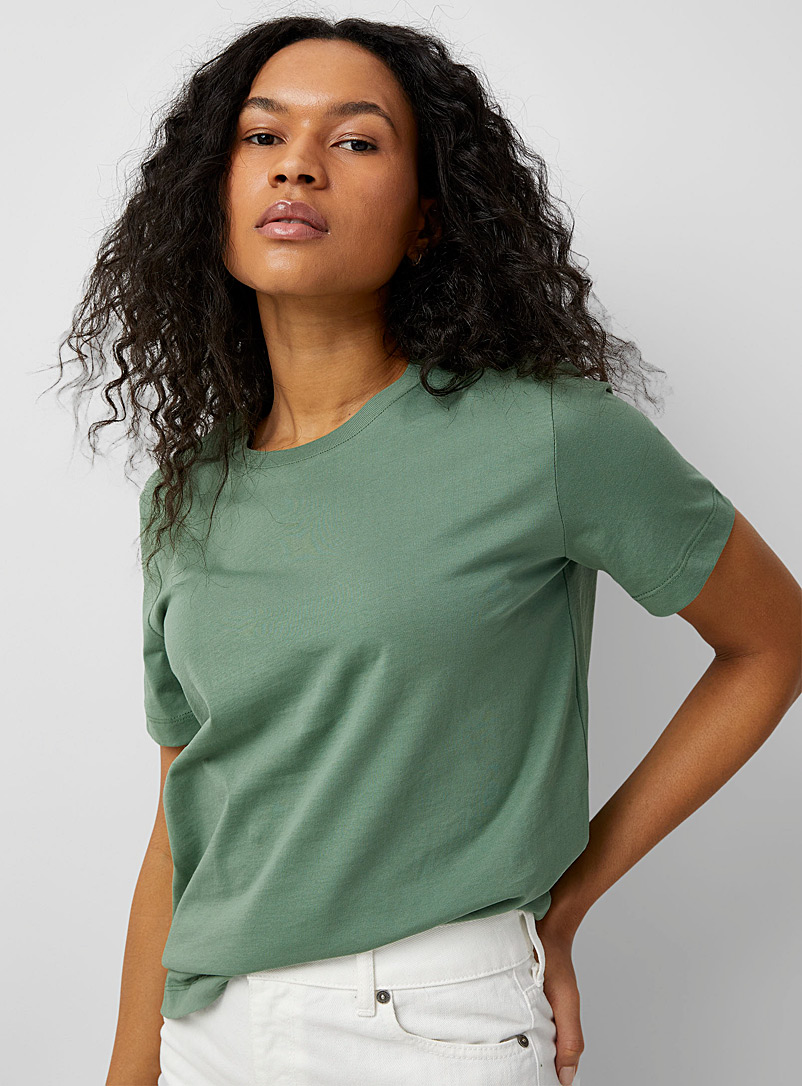 Contemporaine: Le t-shirt col rond coton bio Vert bouteille pour femme