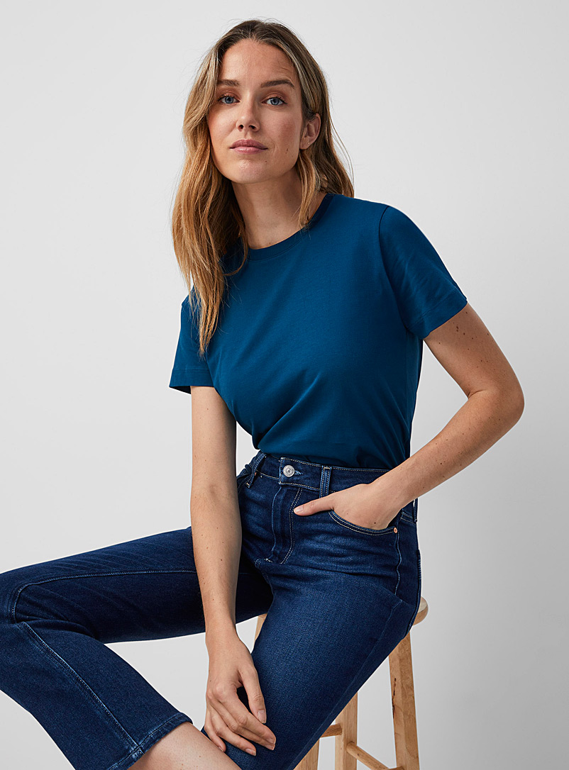 Contemporaine: Le t-shirt col rond coton bio Bleu foncé pour femme
