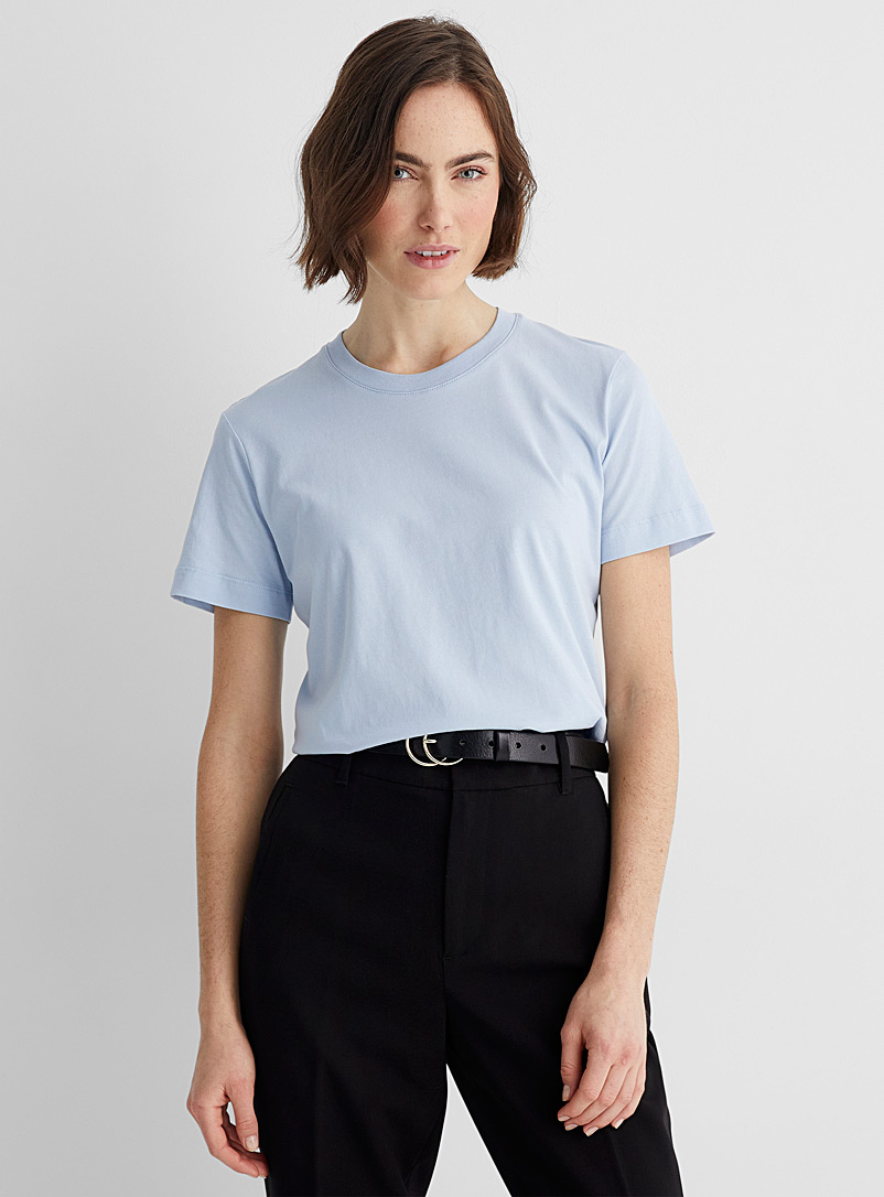 Contemporaine: Le t-shirt col rond coton bio Bleu pâle-bleu poudre pour femme
