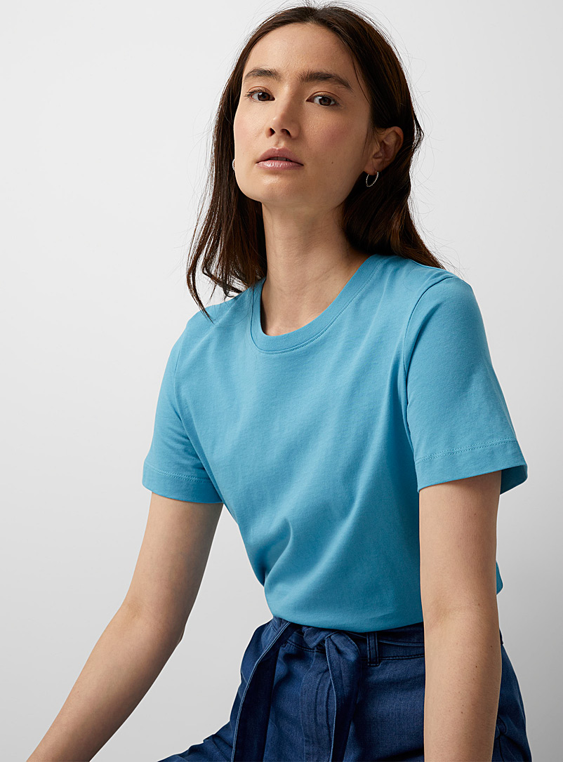Contemporaine: Le t-shirt col rond coton bio Sarcelle-turquoise-aqua pour femme
