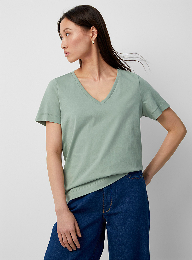 Solid Color V Neck T Shirts for Women Women's Casual V-Neck 3/4