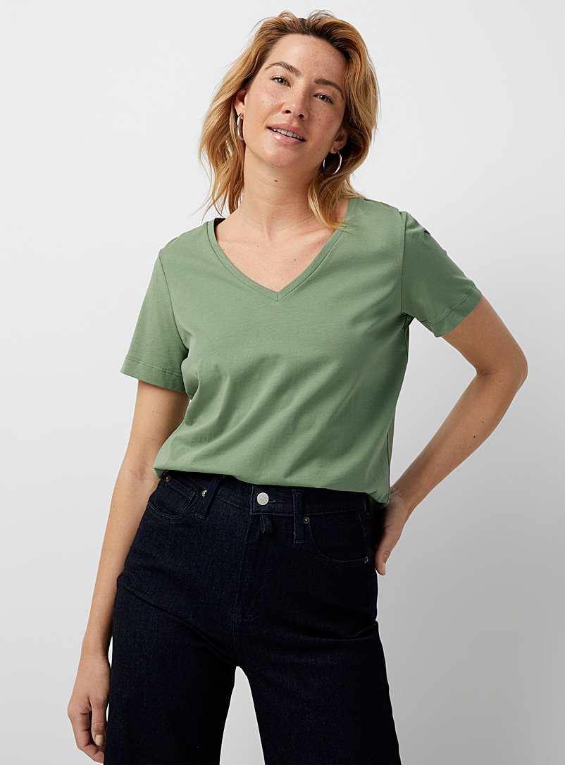 Contemporaine: Le t-shirt col V coton bio Marine pour femme