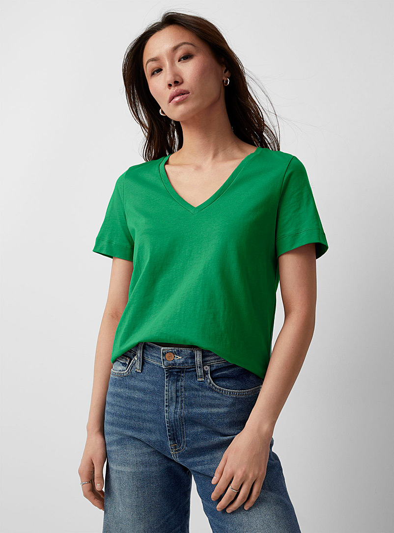 Contemporaine: Le t-shirt col V coton bio Vert pour femme