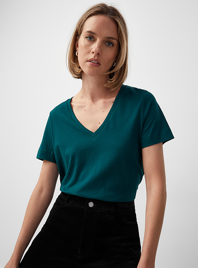 Contemporaine: Le t-shirt col V coton bio Sarcelle pour femme