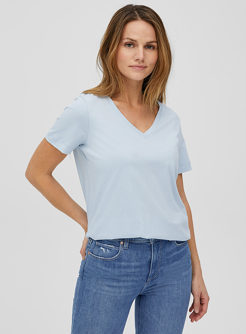 Contemporaine: Le t-shirt col V coton bio Bleu pâle-bleu poudre pour femme