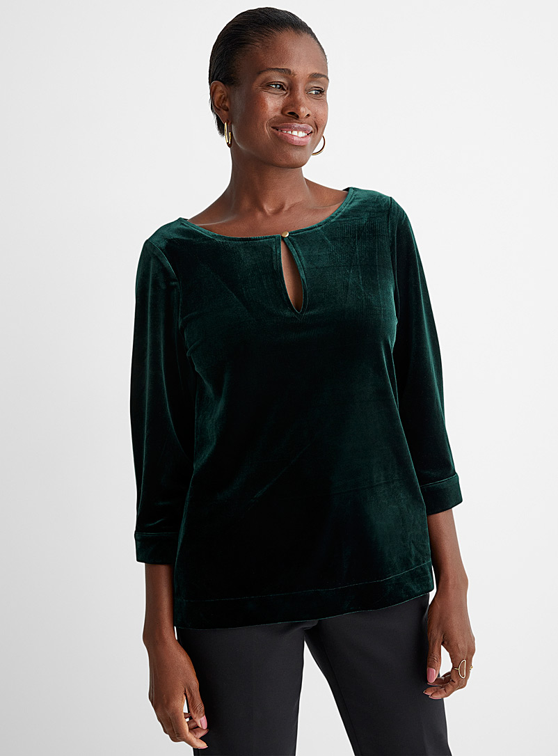 Contemporaine Green Slit-collar velvet blouse for women