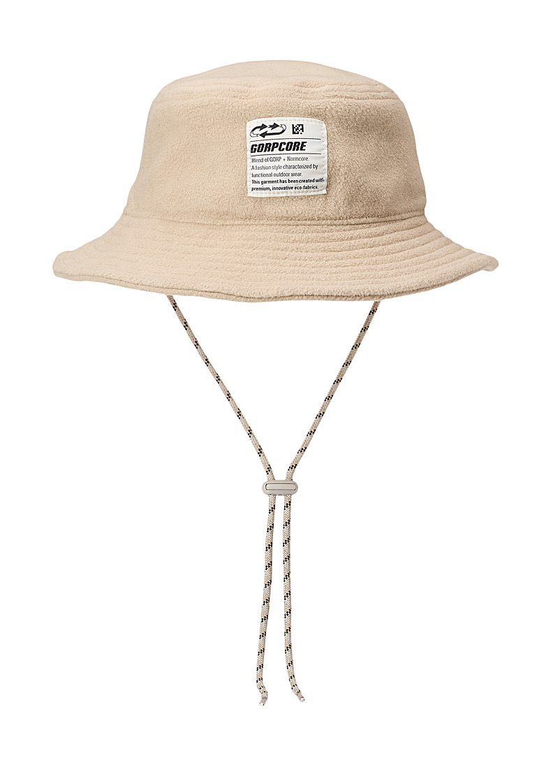 Simons Cream Beige Patch polar fleece bucket hat for women