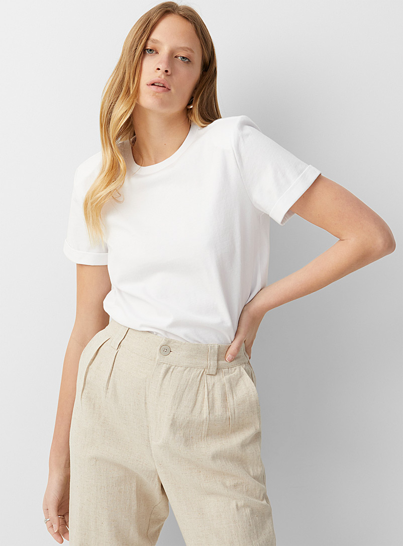 Icône White Organic cotton shoulder pad T-shirt for women