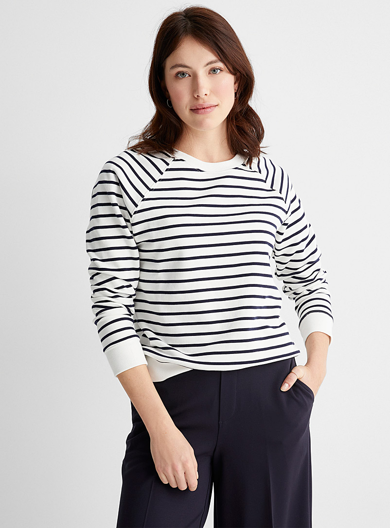 Contemporaine Patterned White Striped raglan sweatshirt for women